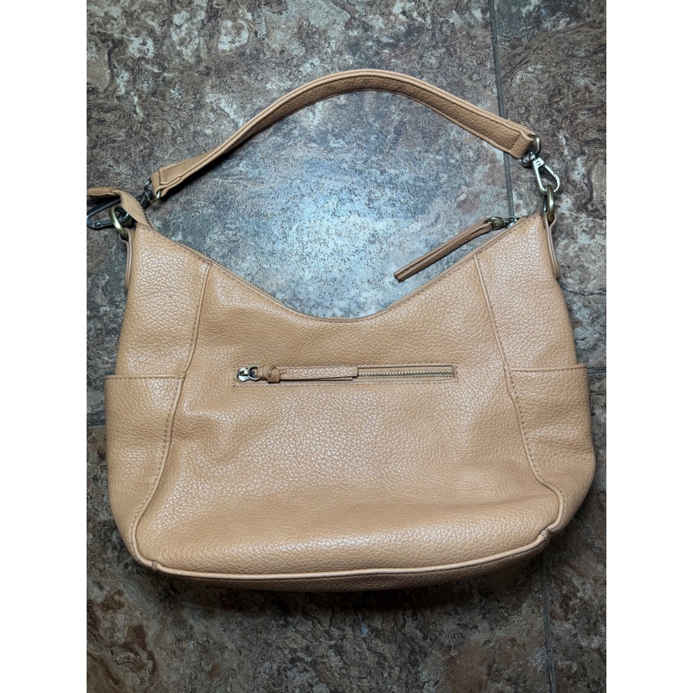 Joy Susan Tan Pebbled Vegan Leather Hobo Shoulder Bag with Crossbody Strap